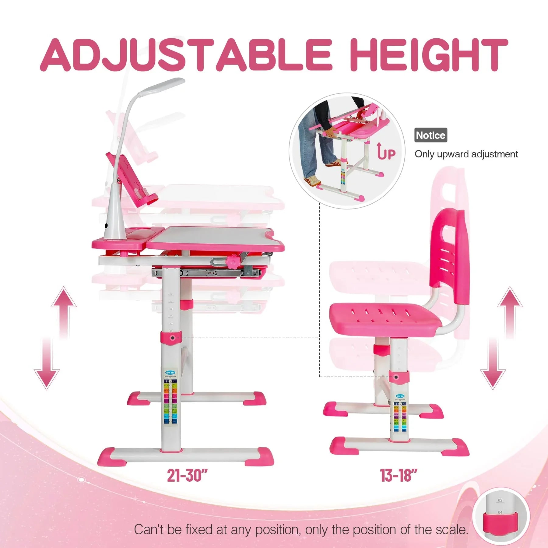 Ensemble bureau et chaise d'étudiant réglables REDCAMP avec plateau inclinable pour dessin