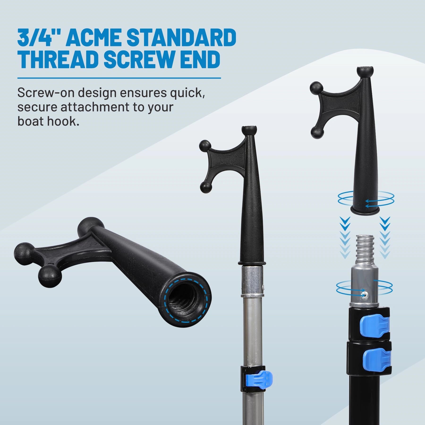 Gaffe télescopique extensible en aluminium de 8 pi/12 pi pour amarrage, noir/argent 