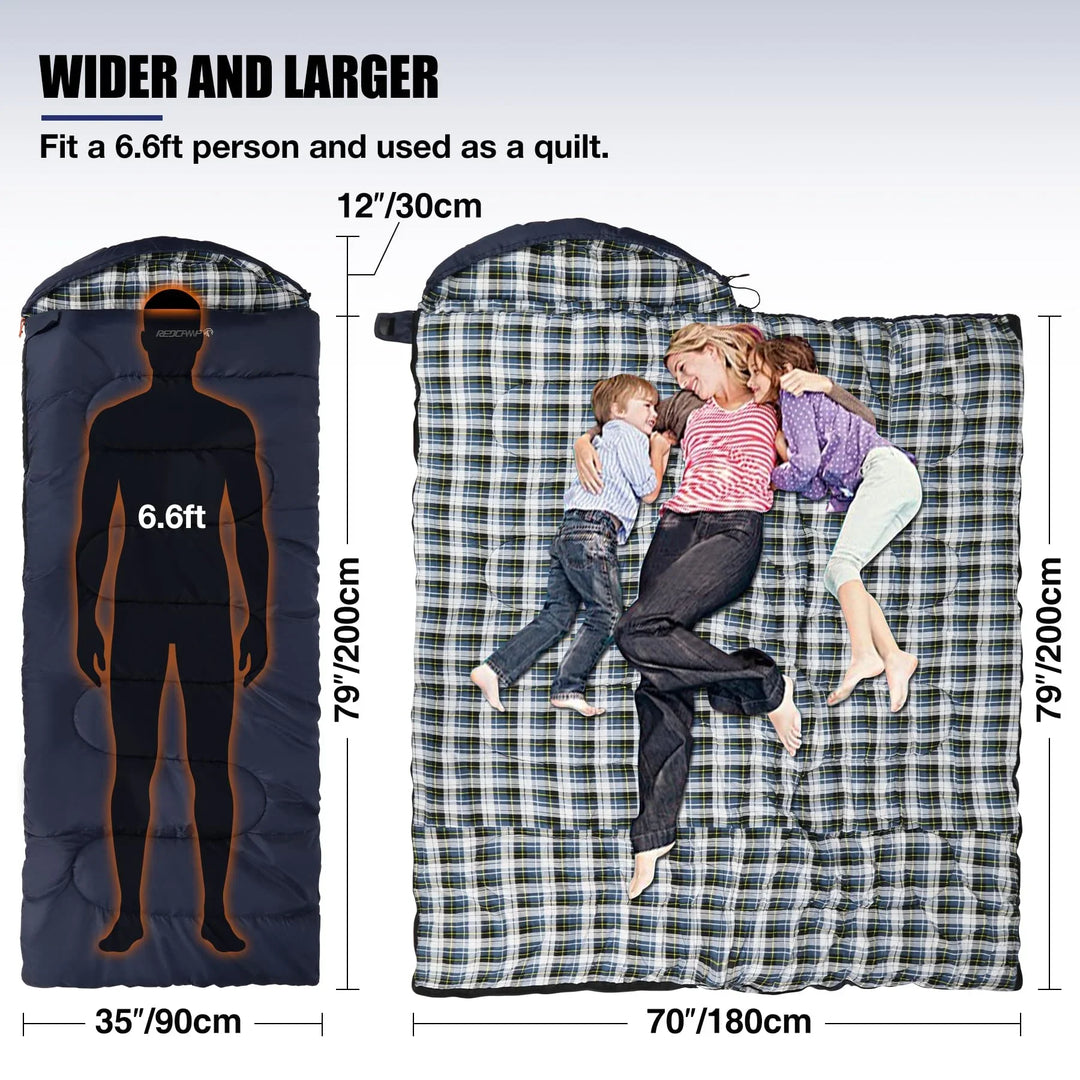 Extra-Wide Cotton Flannel Sleeping Bag for Adult Camping