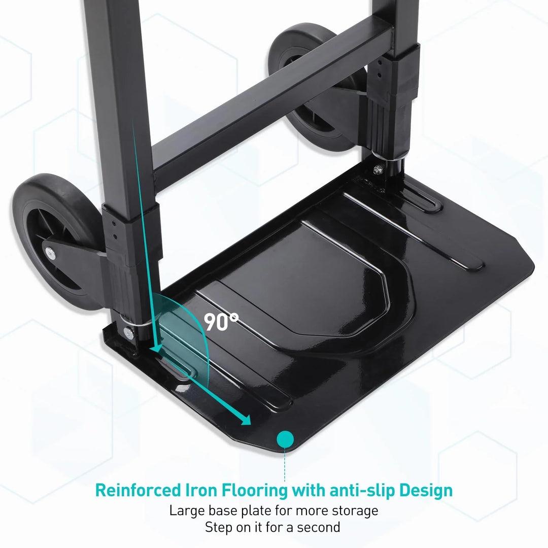 Folding Aluminum Hand Truck, 180 lbs Load Capacity, Aluminum Alloy Plate Luggage Cart Foldable Height Adjustable Hand Cart with 2 Wheels, Ultra Lightweight Super Strong for Moving Warehouse