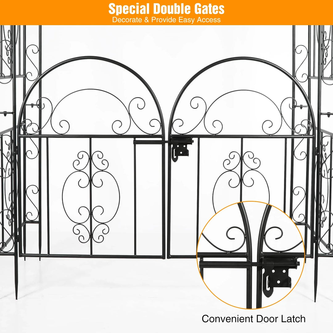 Metal Garden Arch Arbor with Double Gate