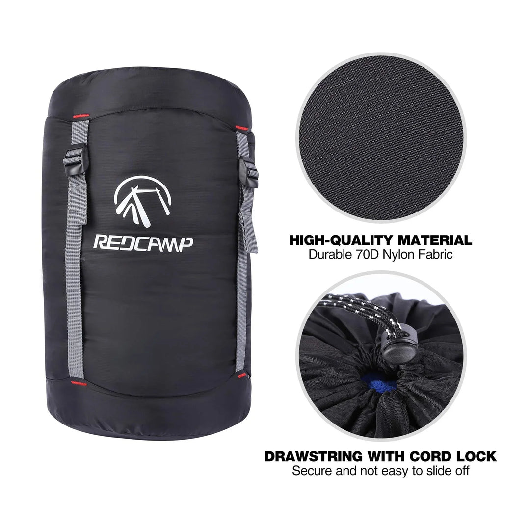 Nylon Compression Stuff Sack, 10L/17L/27L/40L Lightweight Sleeping Bag Compression Sack Great for Backpacking, Hiking and Camping,Black