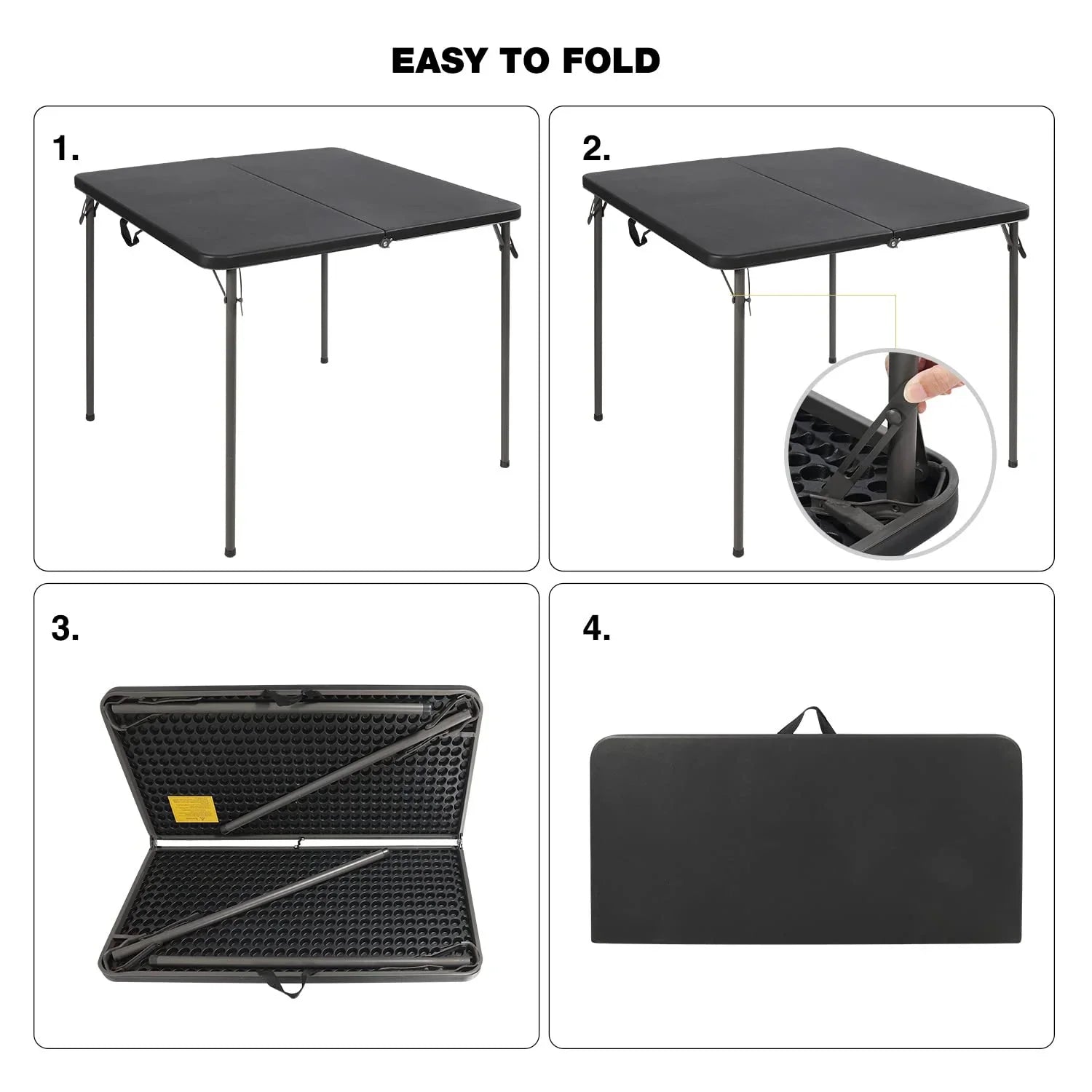 Table à cartes carrée légère et portable avec pieds pliables 