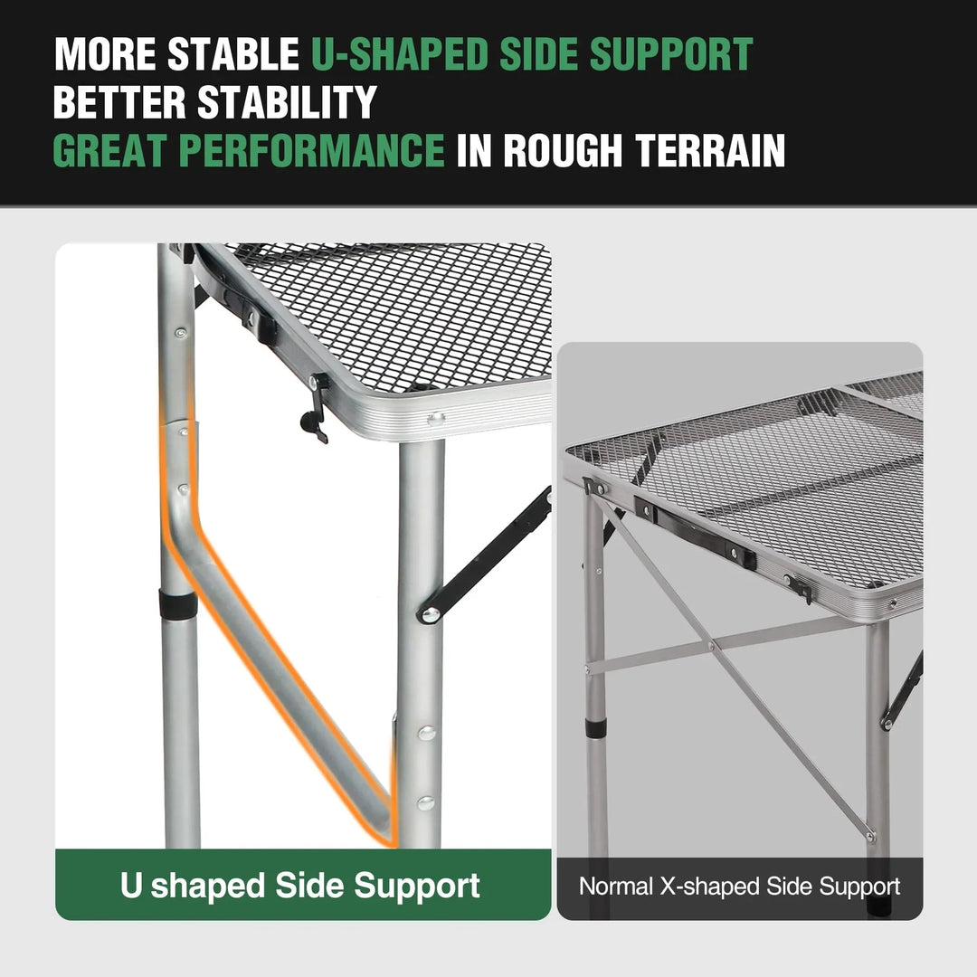 Table de barbecue pliante pour l'extérieur avec pieds réglables en hauteur 