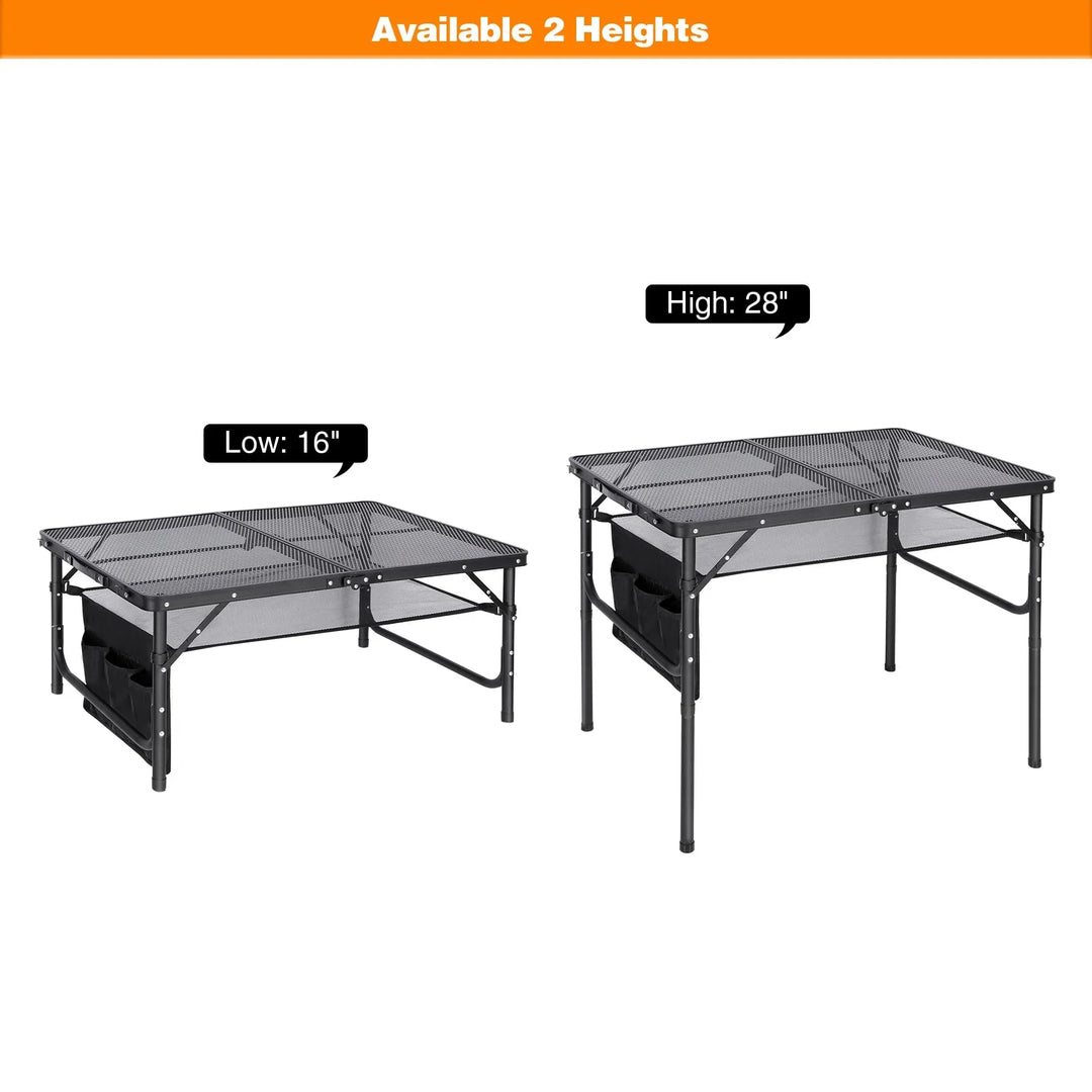Table de barbecue pliante pour l'extérieur avec pieds réglables en hauteur 