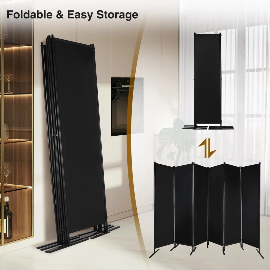 Large 6 Panel Freestanding Folding Room Divider with Support Base, 10FT Wide 6FT Tall Privacy Screen Partition Room Dividers with Freely Combined Connector, 119"x71", Black