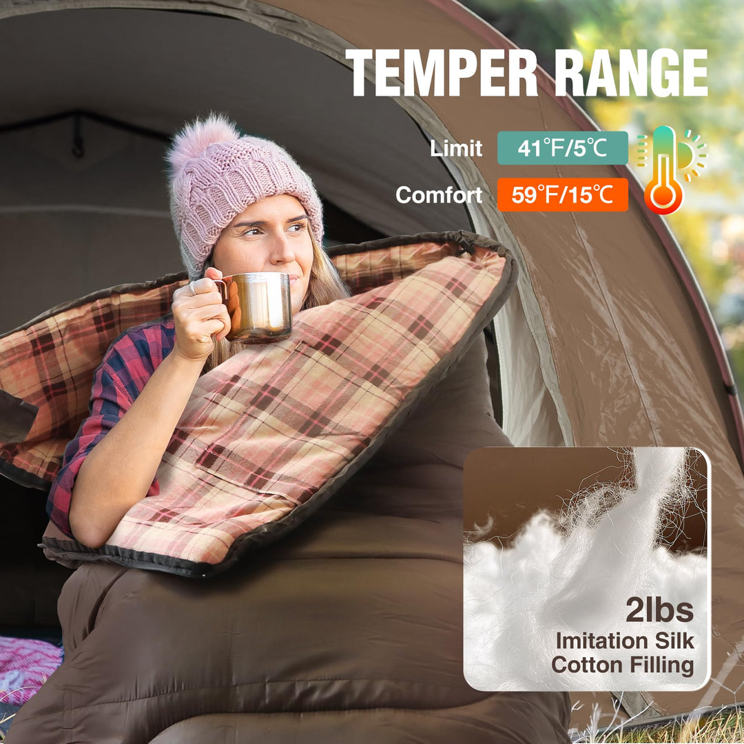 Cotton Flannel Rectangular Sleeping Bag 40-60°F