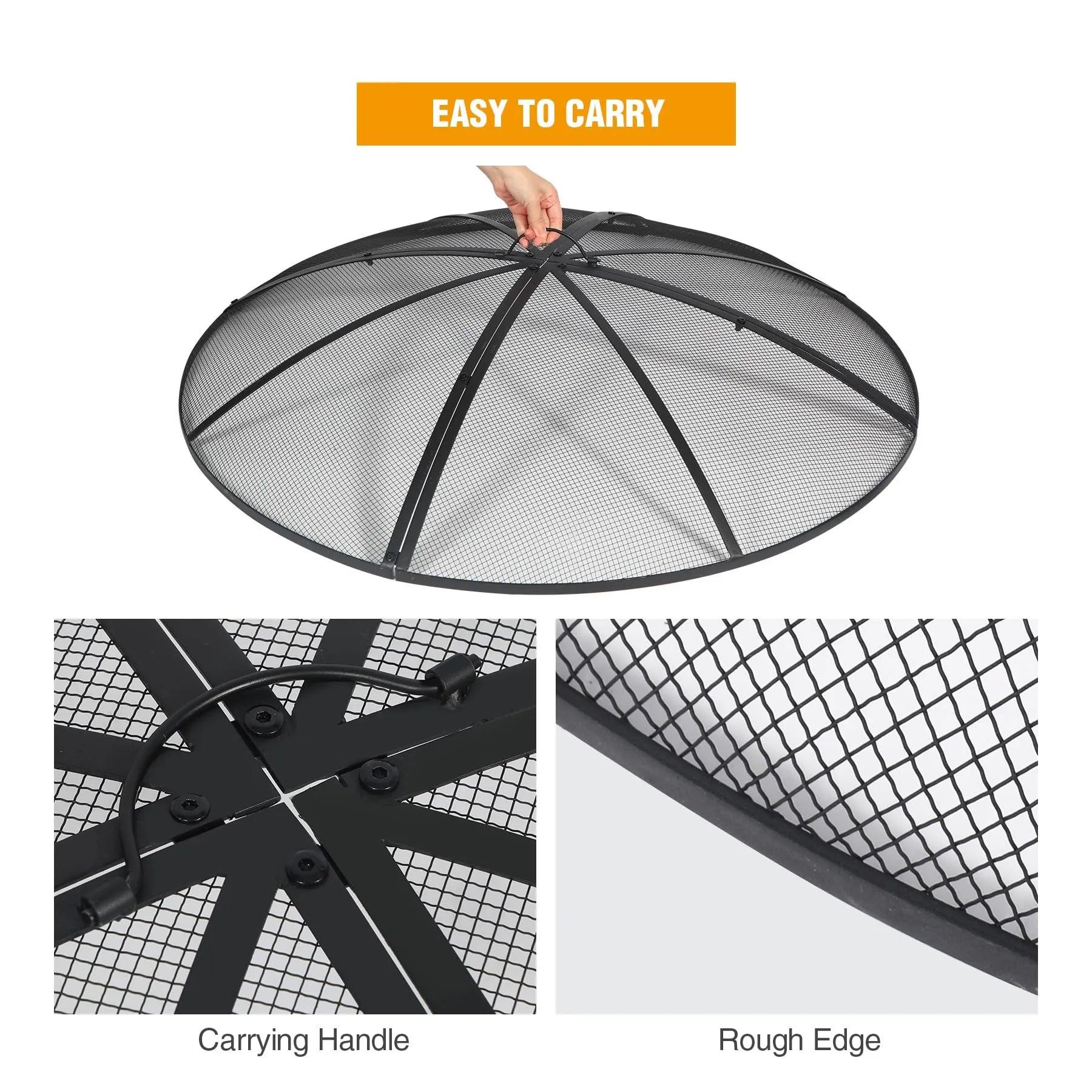 Fire Pit Spark Screen with Handle and Poker Outdoor Mesh Cover30"/36"