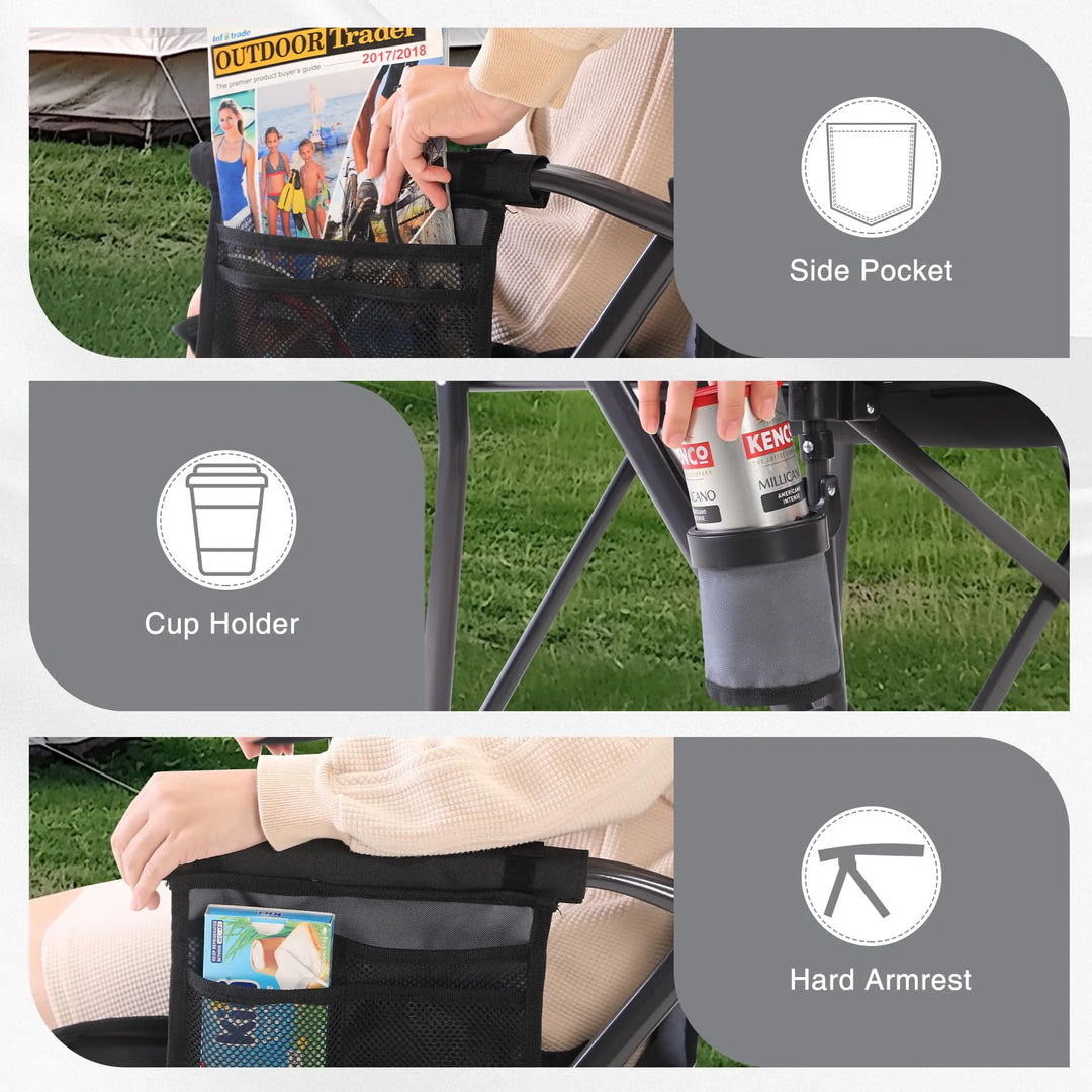 Oversized Folding Camping Chair for Adults Heavy Duty 250/300/330lb, Sturdy Steel Frame Outdoor Camp Chairs Portable Lawn Chair with High Back and Cup Holder