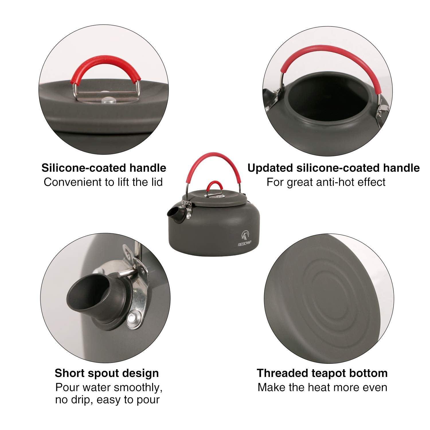 REDCAMP 0.8L Aluminum Outdoor Camping Kettle with Carrying Bag