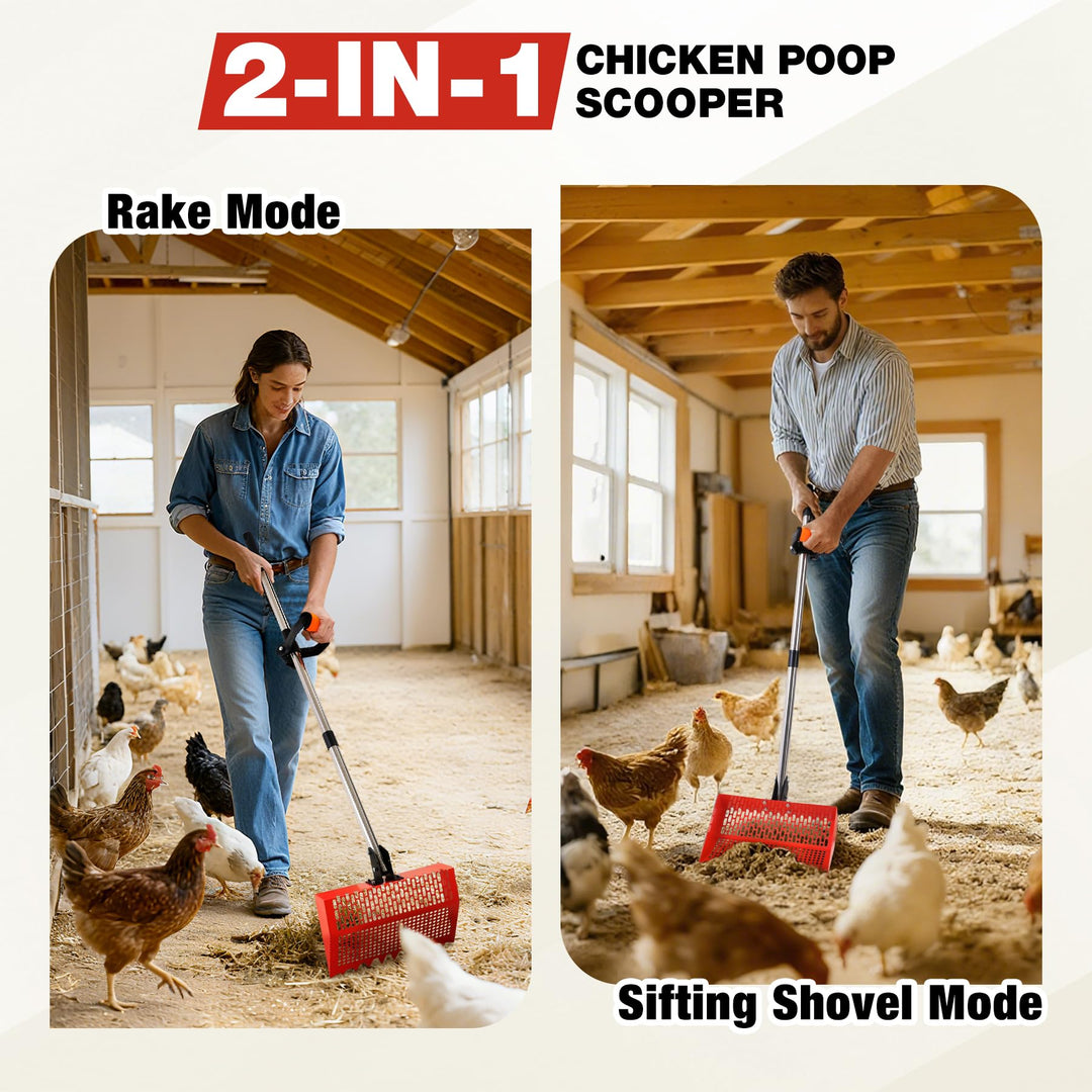2-in-1 Adjustable Chicken Poop Scooper and Rake