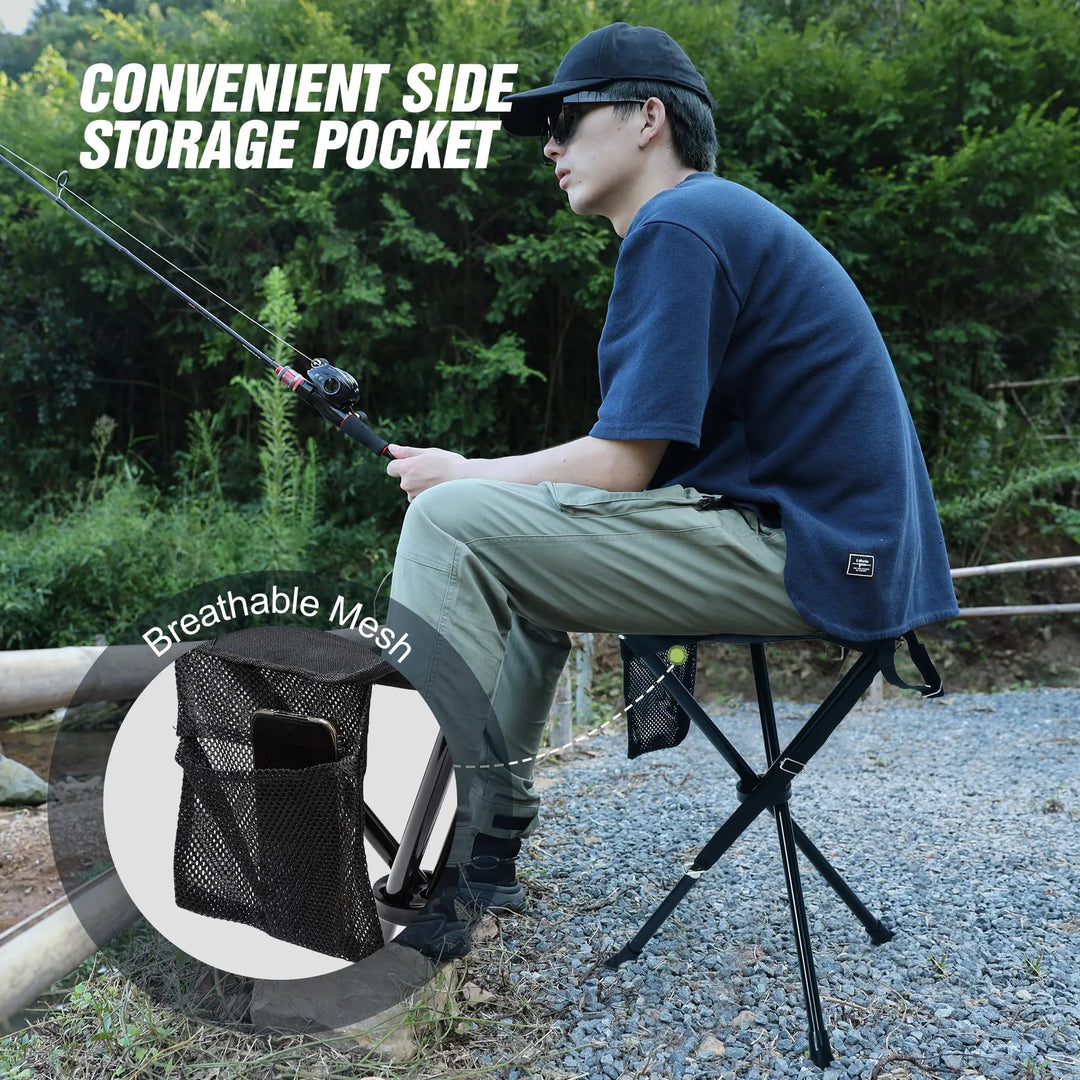 2 Pack Extra Tall Folding Tripod Stools for Adults, Lightweight Portable Camping Stools for Blinds, Small Tripod Chairs for Fishing Backpacking Travel, Black