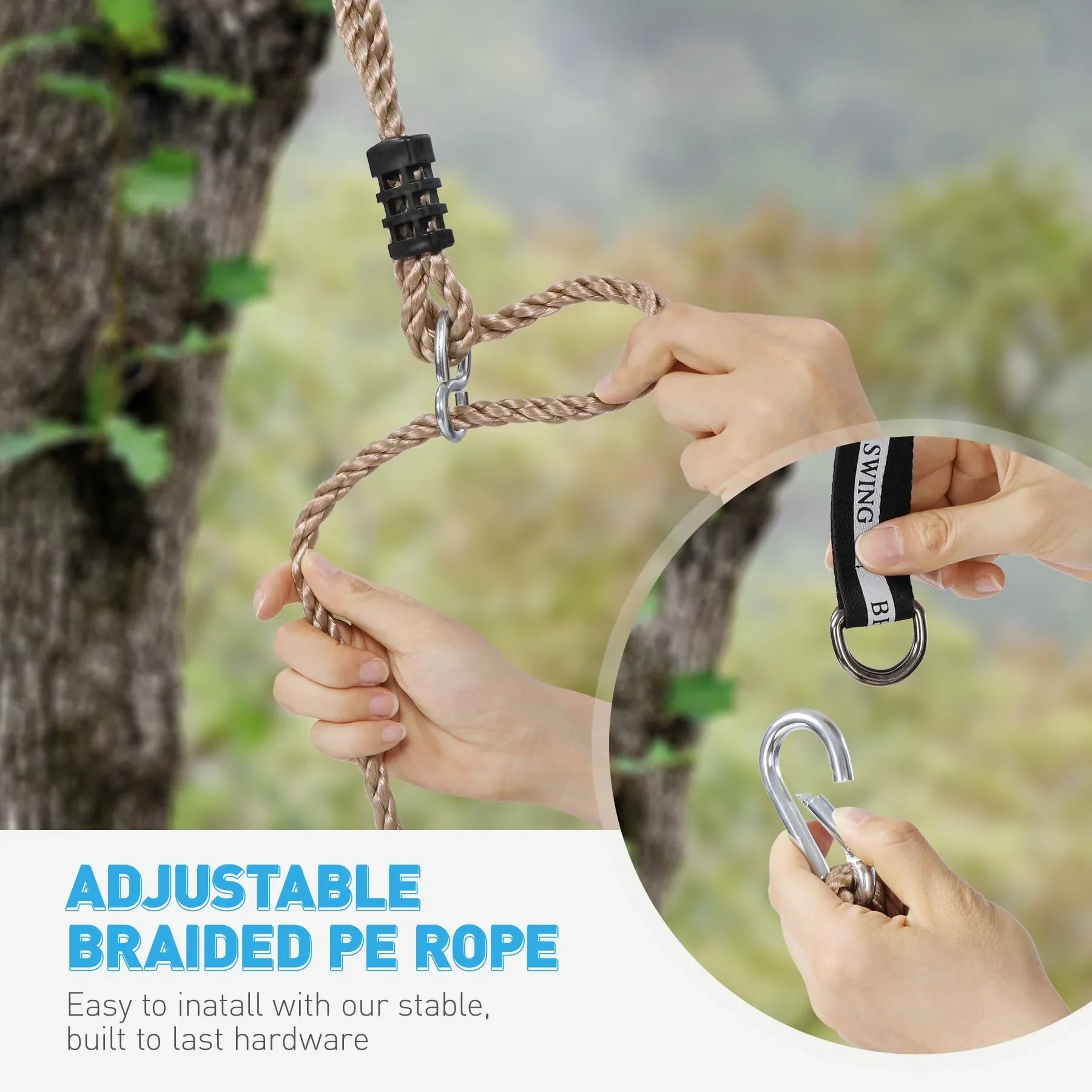 Tree Swing for Kids, 3-in-1 Longboard Climbing Rope Swing, Adjustable Disc Seat and Tangle-Free Rope for Indoor or Outdoor Playground Playset, Up to 600 lbs, Blue