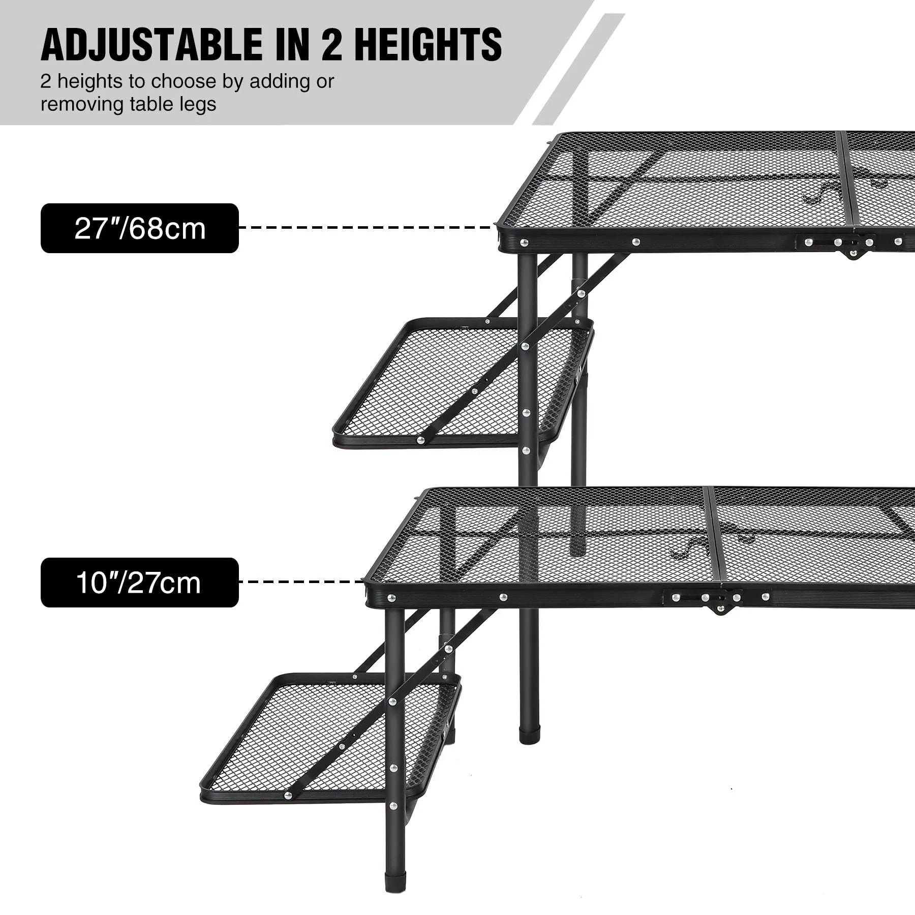 Table de barbecue pliante pour l'extérieur avec pieds réglables en hauteur 