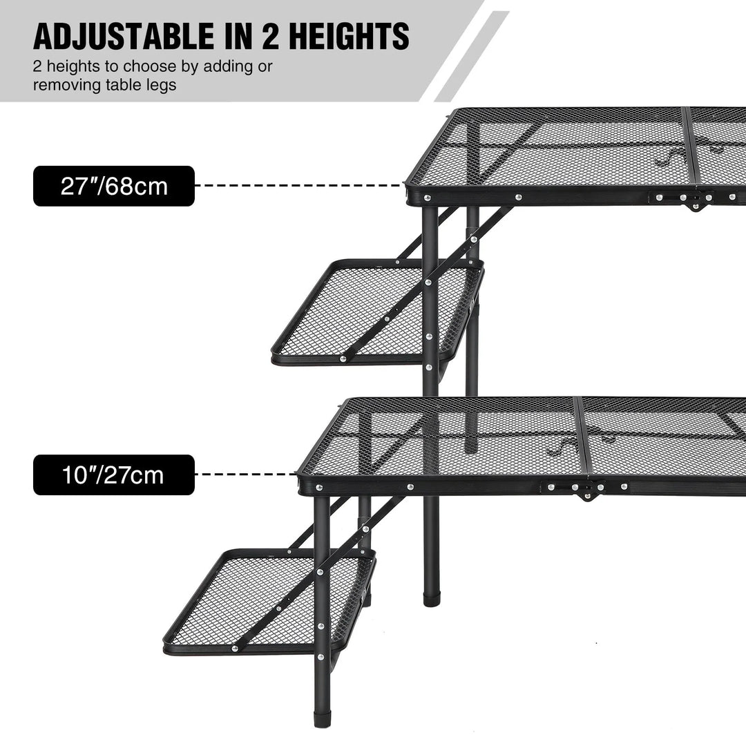 Table de barbecue pliante pour l'extérieur avec pieds réglables en hauteur 