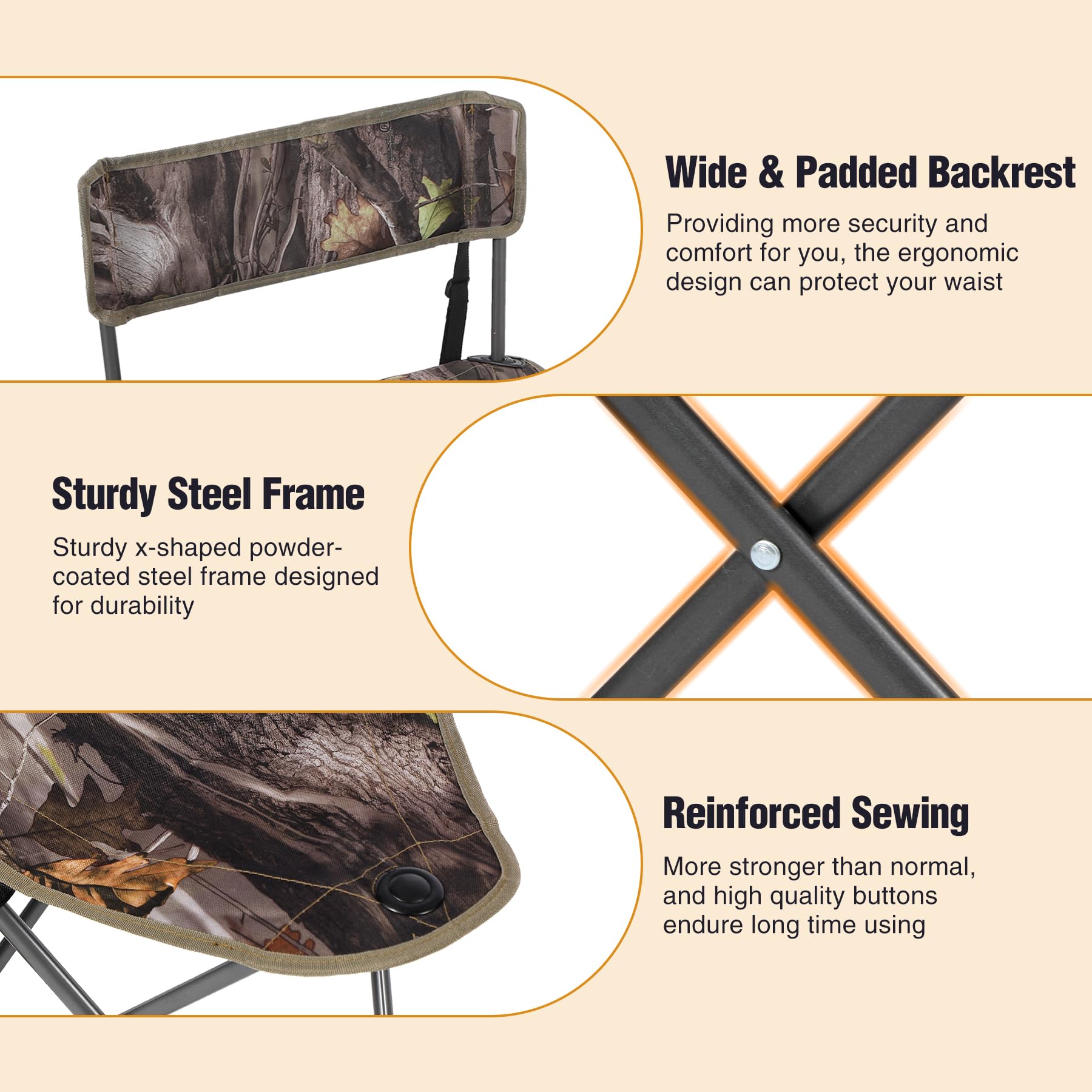 2-Pack Folding Tripod Hunting Chairs with Backrests