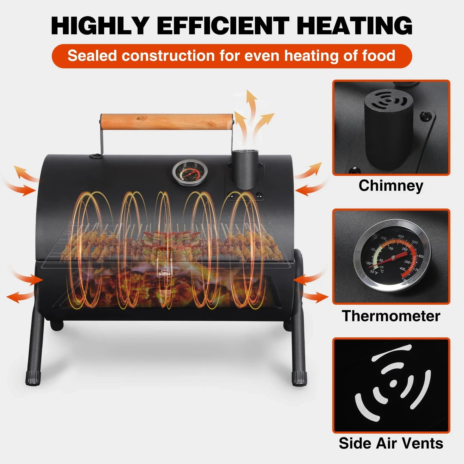 Portable Charcoal Grill with Thermometer