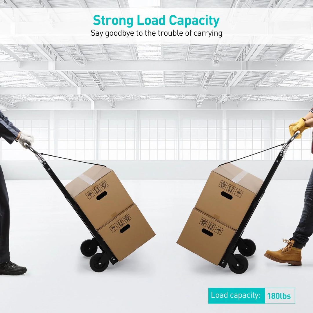 Folding Aluminum Hand Truck, 180 lbs Load Capacity, Aluminum Alloy Plate Luggage Cart Foldable Height Adjustable Hand Cart with 2 Wheels, Ultra Lightweight Super Strong for Moving Warehouse