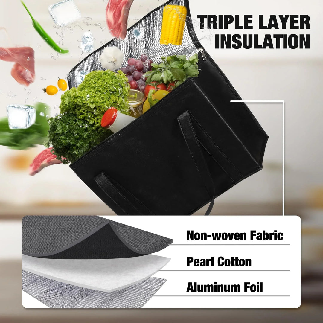 Insulated Cooler Bag Reusable Grocery Bags with Zippered Top