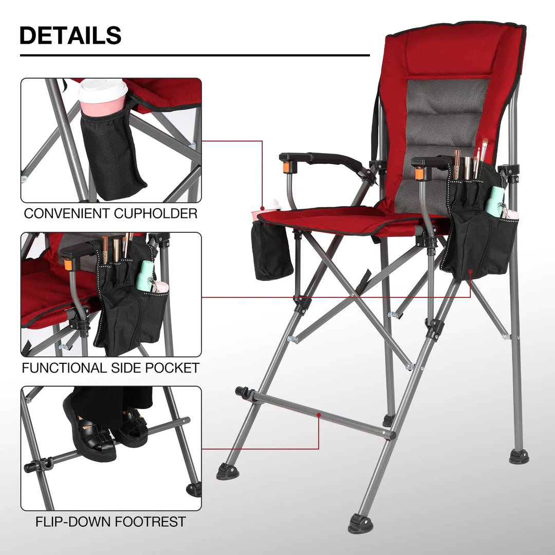 Chaise pliante extra haute, chaises de réalisateur pliables à hauteur de bar pour adultes avec dossier haut et accoudoirs rigides, supportant 330 lb