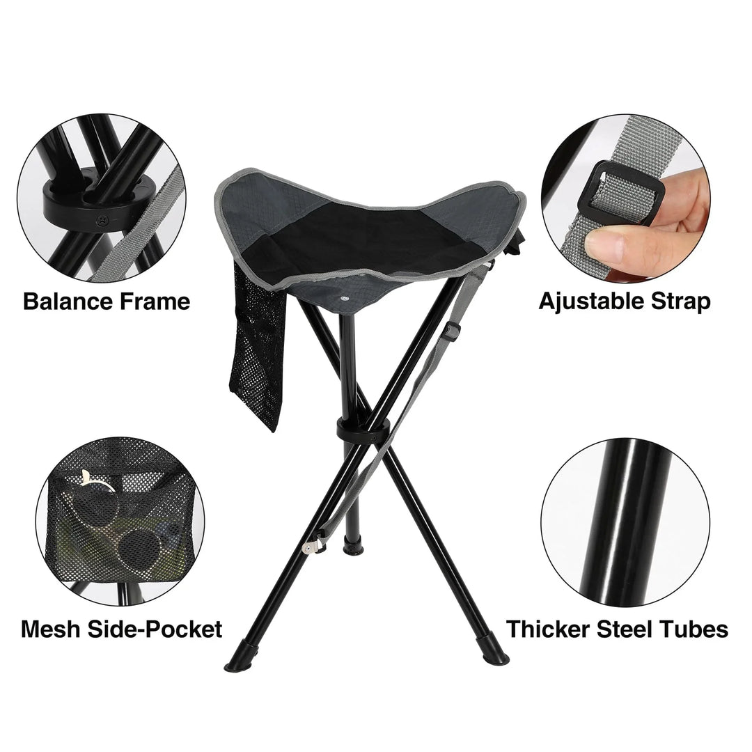 2 Pack 22.4IN Tall Folding Tripod Stools for Adults, Lightweight Portable Camping Stools for Fishing Hunting Backpacking Traveling, Black
