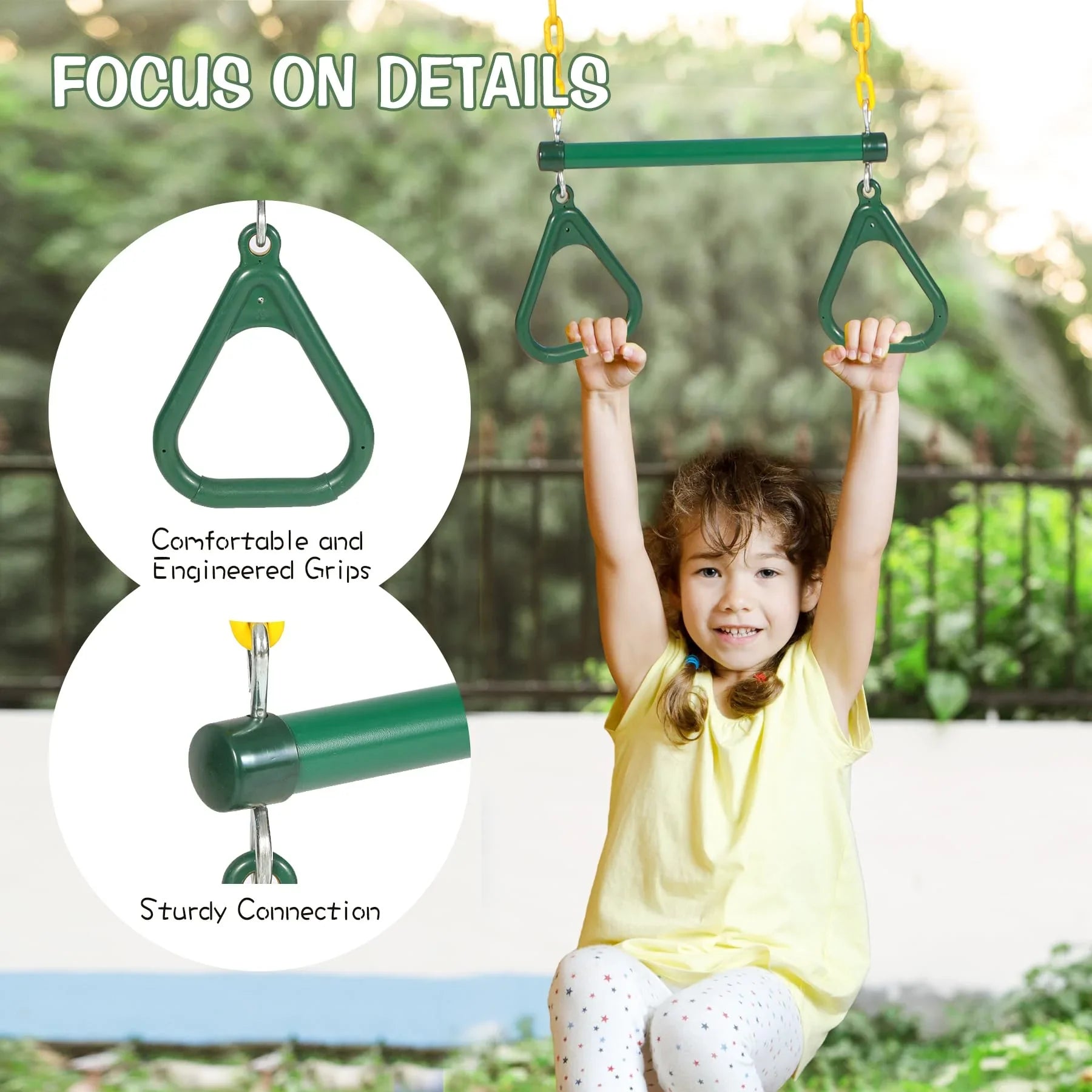 3-in-1 Backyard Swing Set Combo with Belt, Bucket, and Trapeze