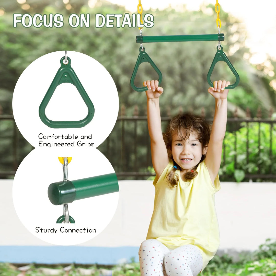 3-in-1 Backyard Swing Set Combo with Belt, Bucket, and Trapeze