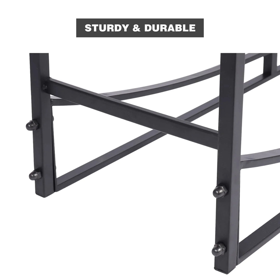 4FT Heavy Duty Firewood Rack Outdoor Indoor, Steel Log Holder Wood Storage Stand with Kindling Hooks for Fireplace Fire Pit Porch Backyard Black