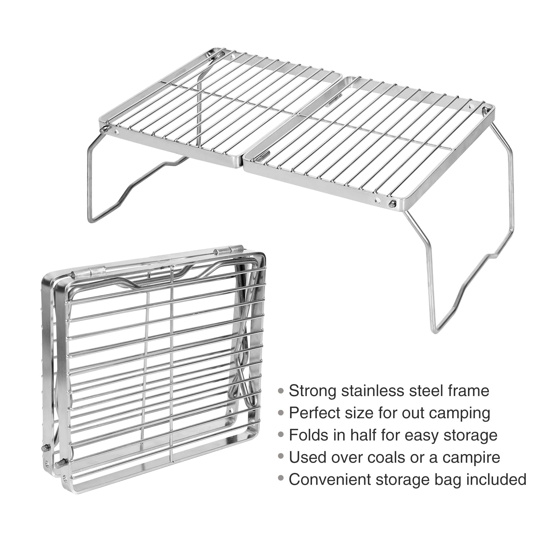 Barbecue de camp pliable et portable en acier inoxydable 304 avec sac de transport