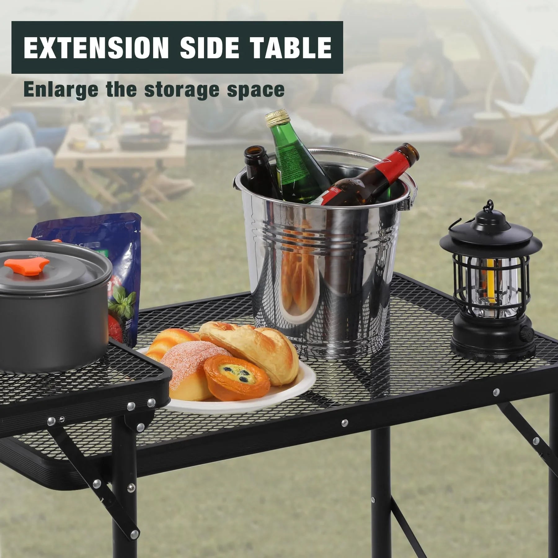 Folding Grill Table with Sink and Double Shelves