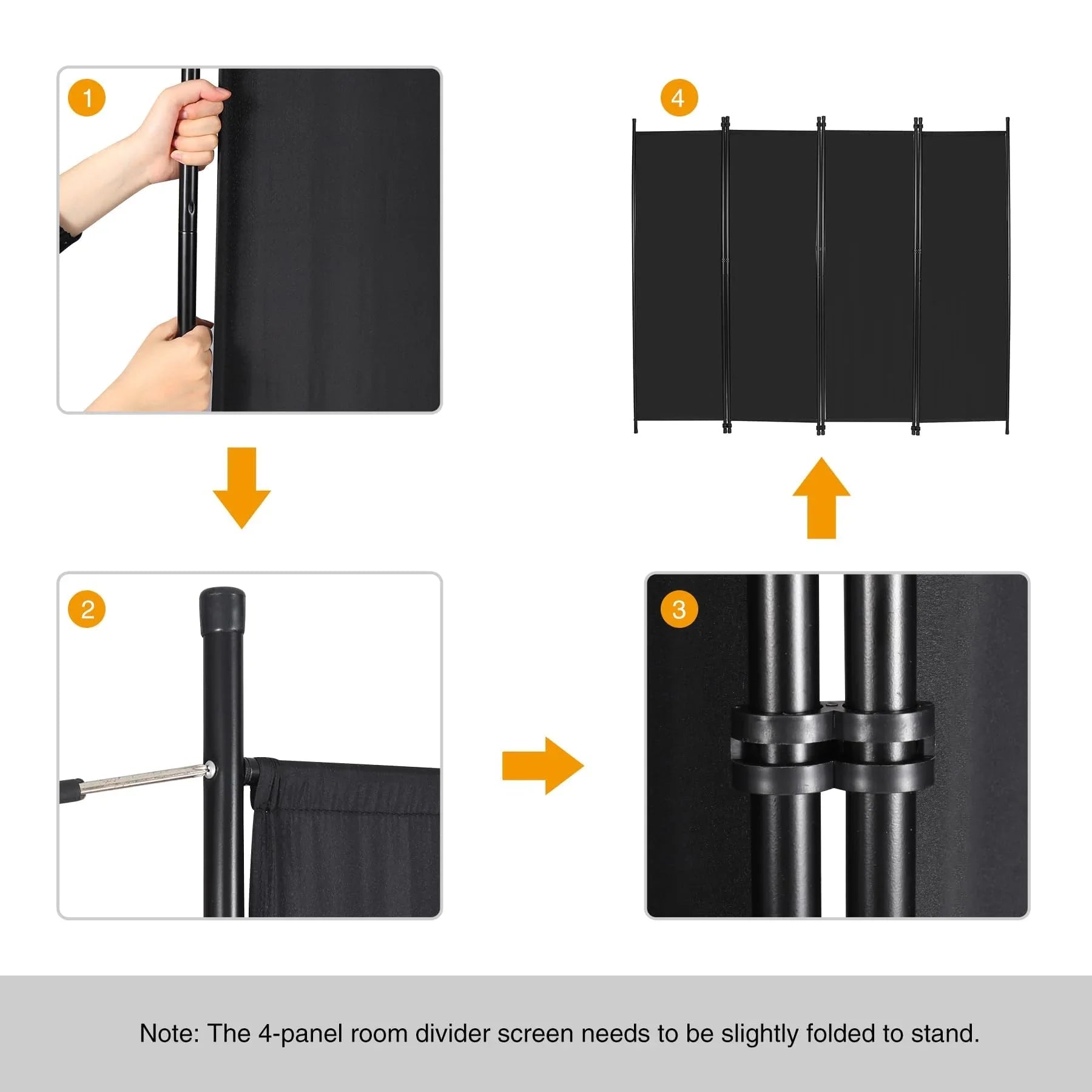 4 Panel Folding Room Divider, 6.7FT Wide Tall Portable Privacy Screen, Indoor Outdoor Room Partition Wall Dividers for Bedroom Dining Room Office Restaurant Hospital, 80"x68", Black