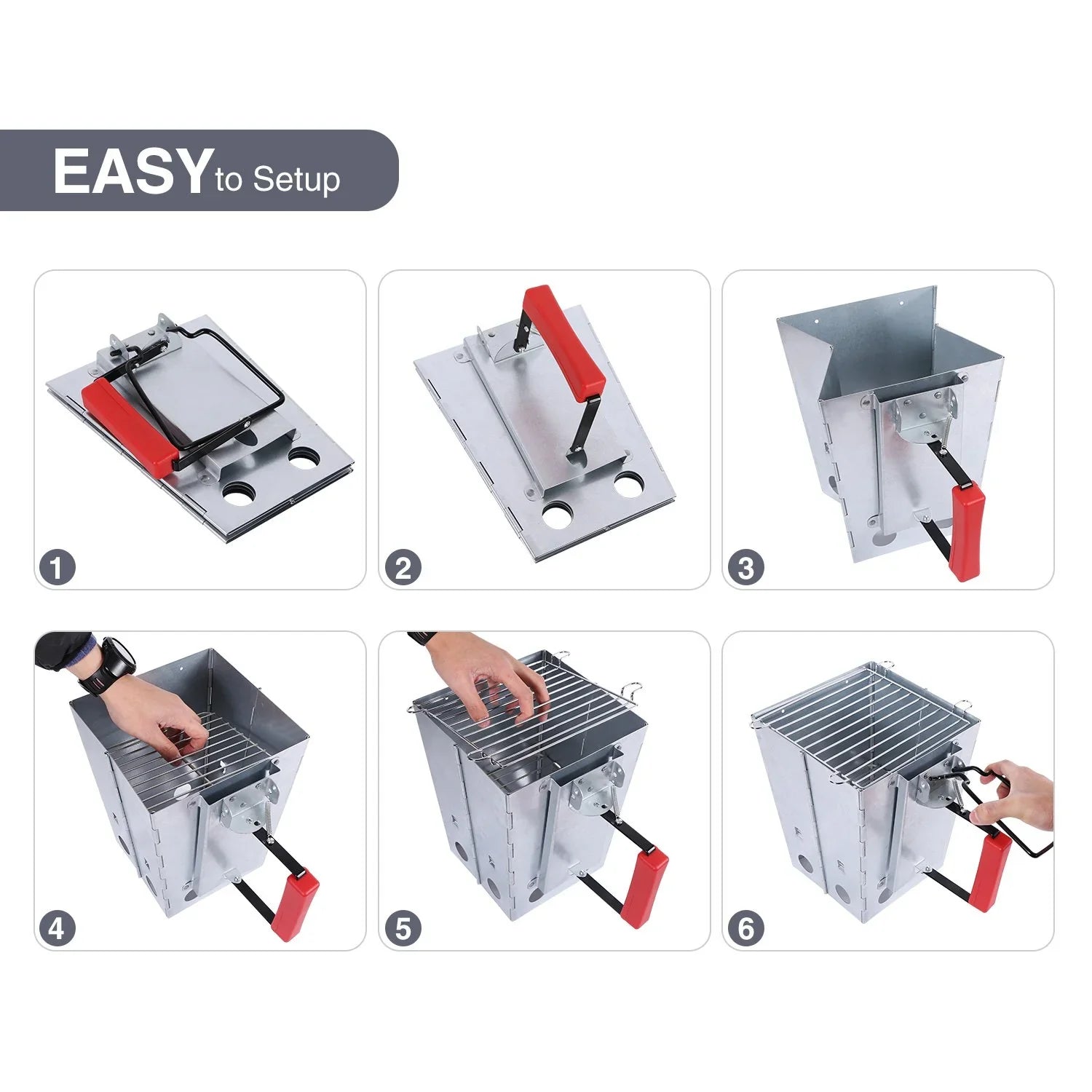 Quick Ignition Foldable Charcoal Chimney Starter with Grill, Multi-Functional BBQ Charcoal Grill Starter, Wood Stove and Rocket Stove for Outdoor Lawn, Patio & Camping