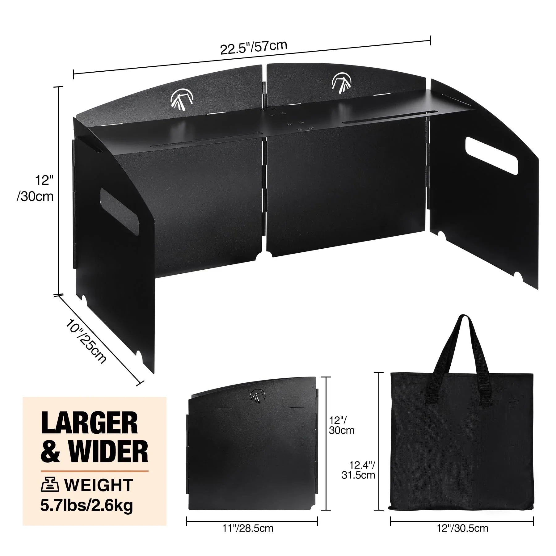 Portable 4 Panel Steel Camping Stove Windscreen, Foldable Windproof Outdoor Gas Stove Windshield with Storage Bag for Camping, Hiking, Backpacking, Picnic, Cooking Black