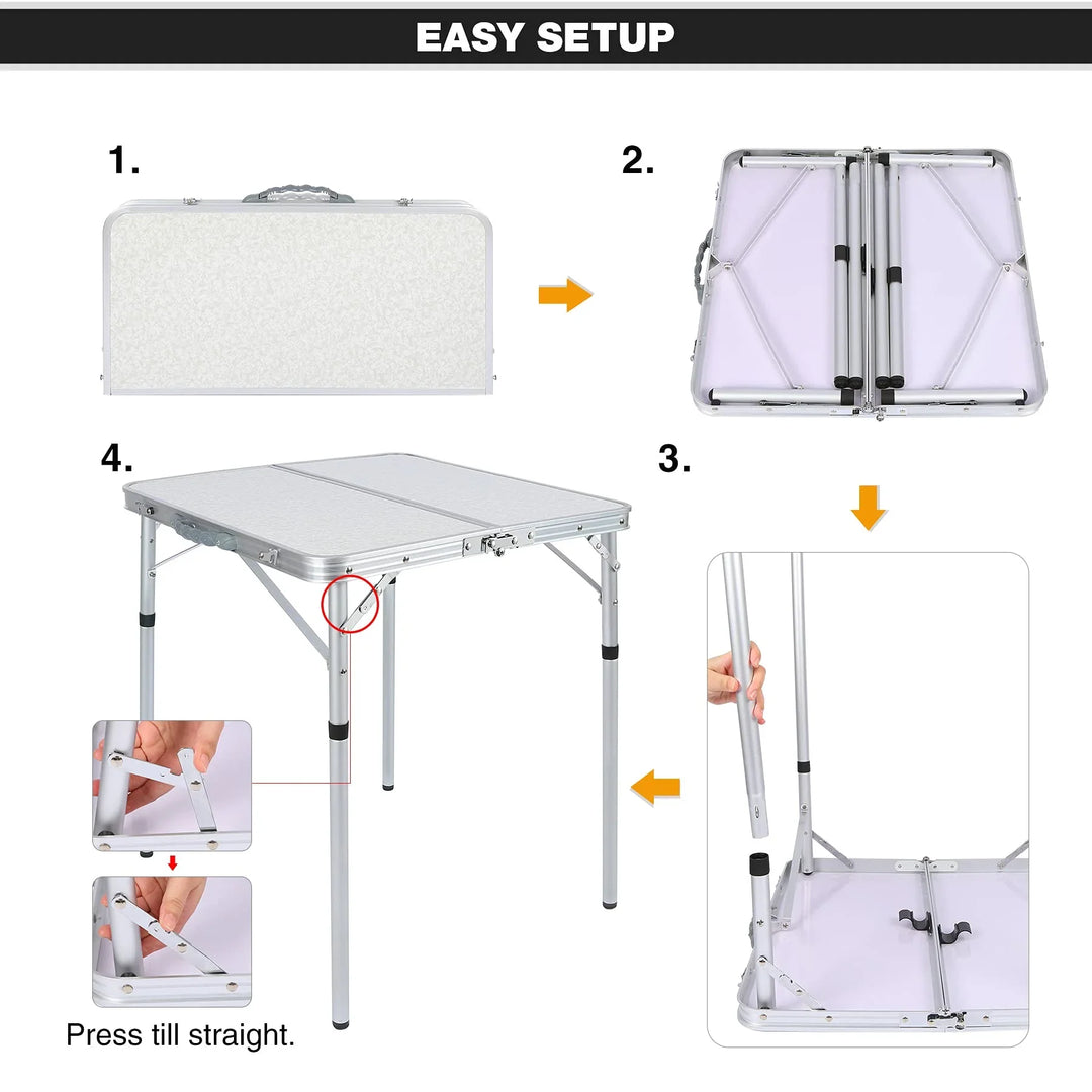 Table de camping pliante en aluminium avec pieds réglables en hauteur, 2/3/4 pieds 