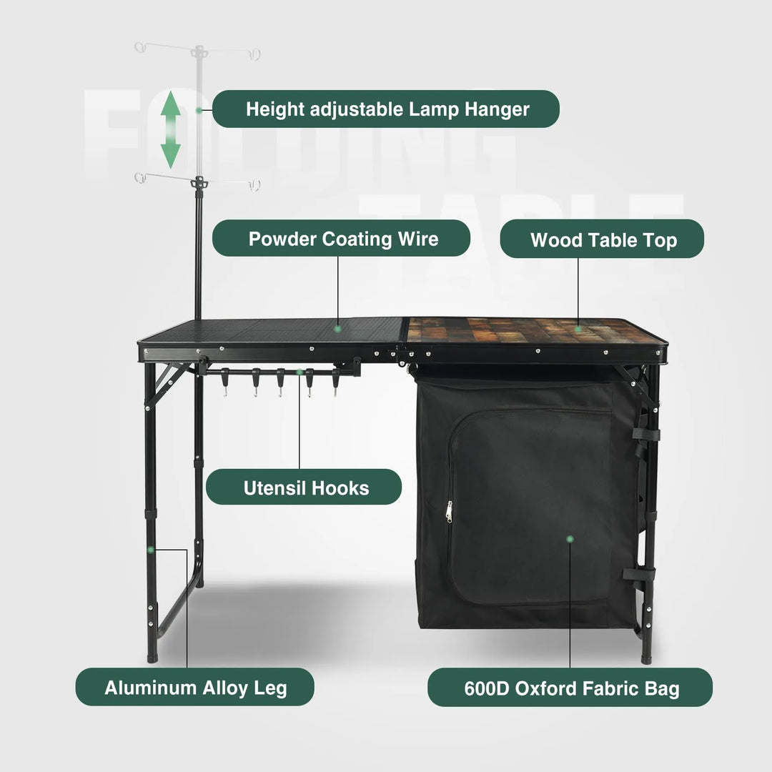 Portable Camping Kitchen Table with Storage Organizer for Outdoor - Redcamp
