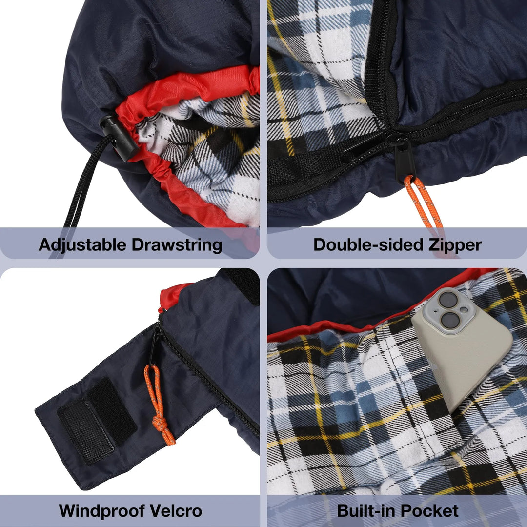 Extra-Wide Cotton Flannel Sleeping Bag for Adult Camping