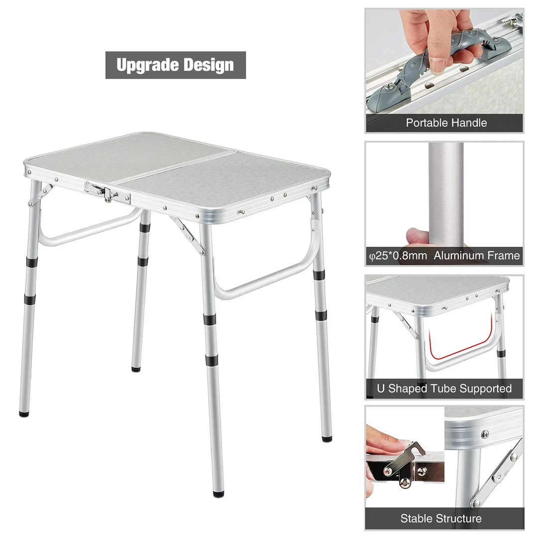 Table de camping pliante en aluminium avec pieds réglables en hauteur, 2/3/4 pieds 