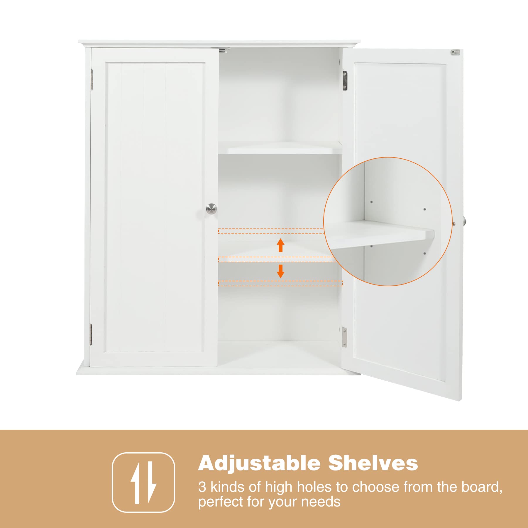 White REDCAMP wall cabinet with adjustable shelf positions for flexible storage