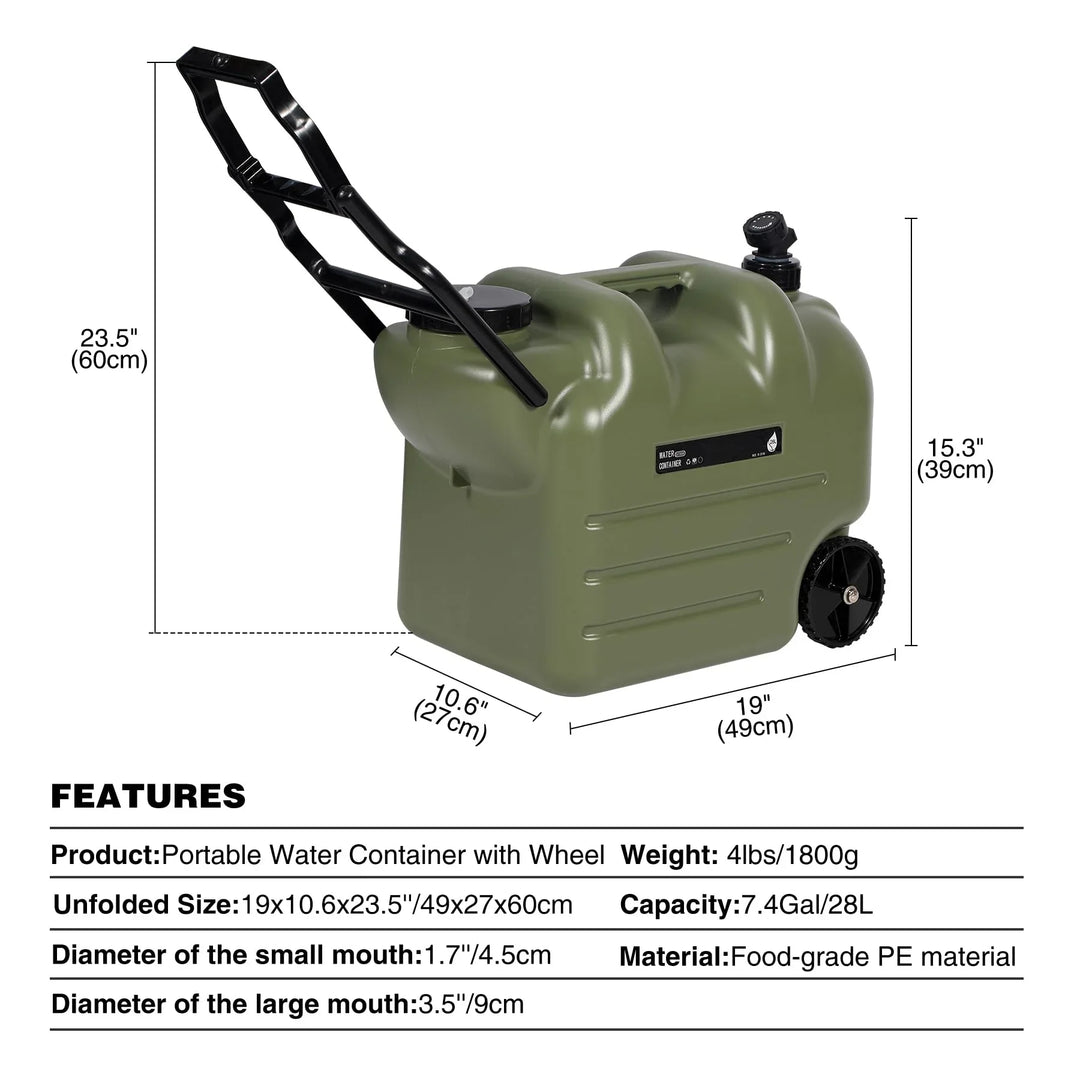 7.4 Gal Water Container with Wheels & Folding Handle