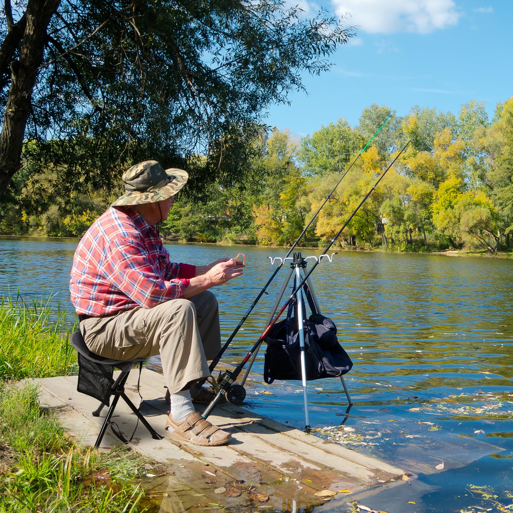 REDCAMP Camping Stool Folding 220lb 17-inch Tall Lightweight 3 Legged Tripod Camp Stools Portable for Backpacking Hiking Hunting Fishing Black and Grey