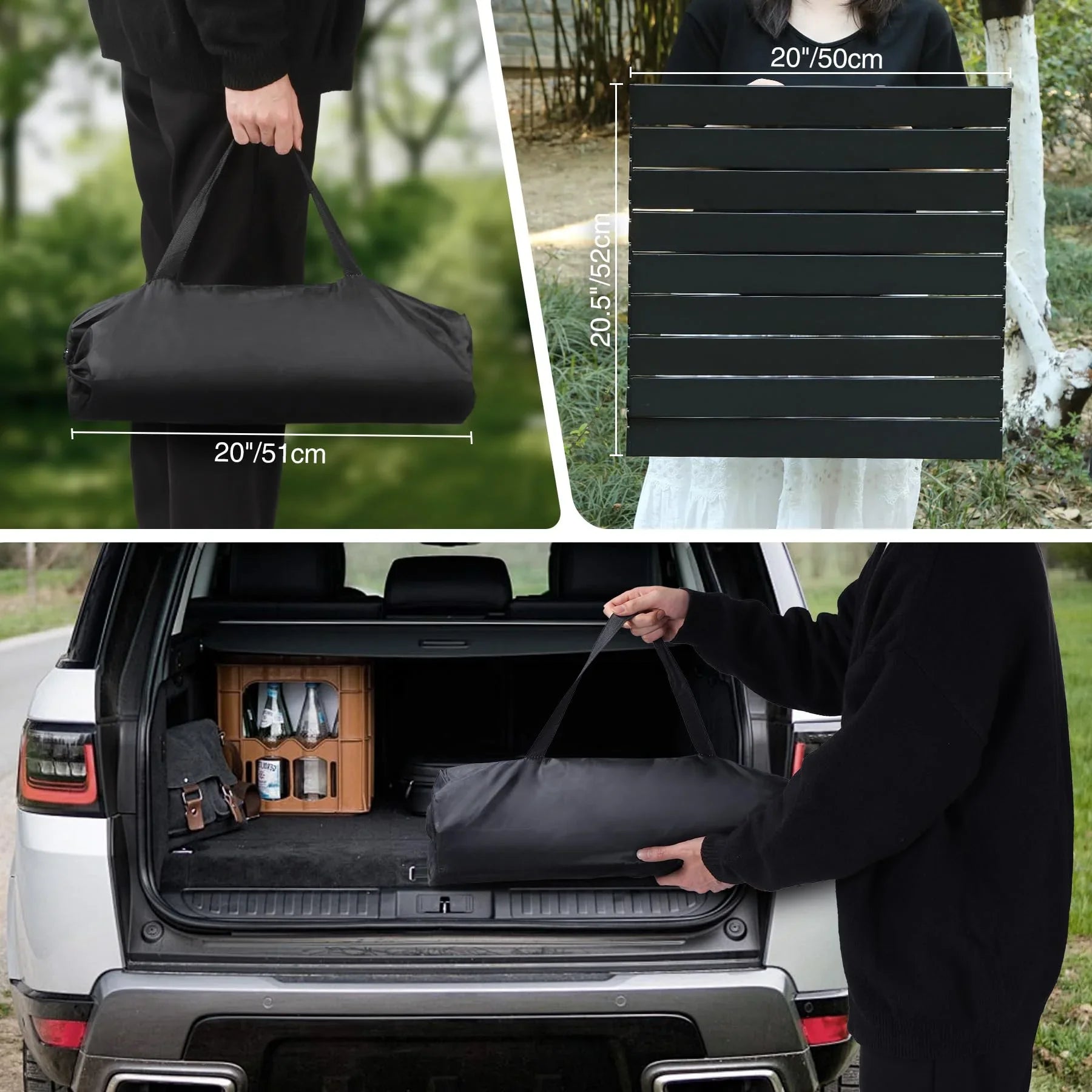 Portable Roll-Up Metal Camp Table - Black Square