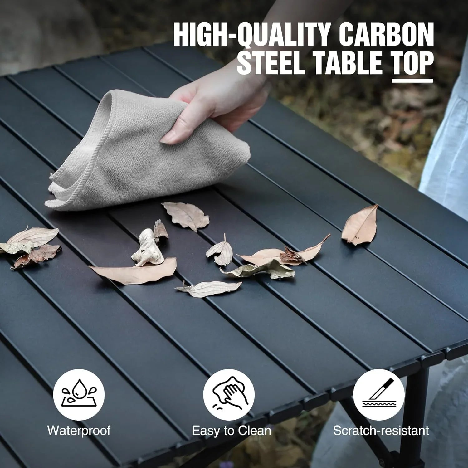 Roll Up Camping Tables That Fold Up, Lightweight Portable Compact Metal Camp Table for Grill Outdoor Picnic, Black Long 47x28
