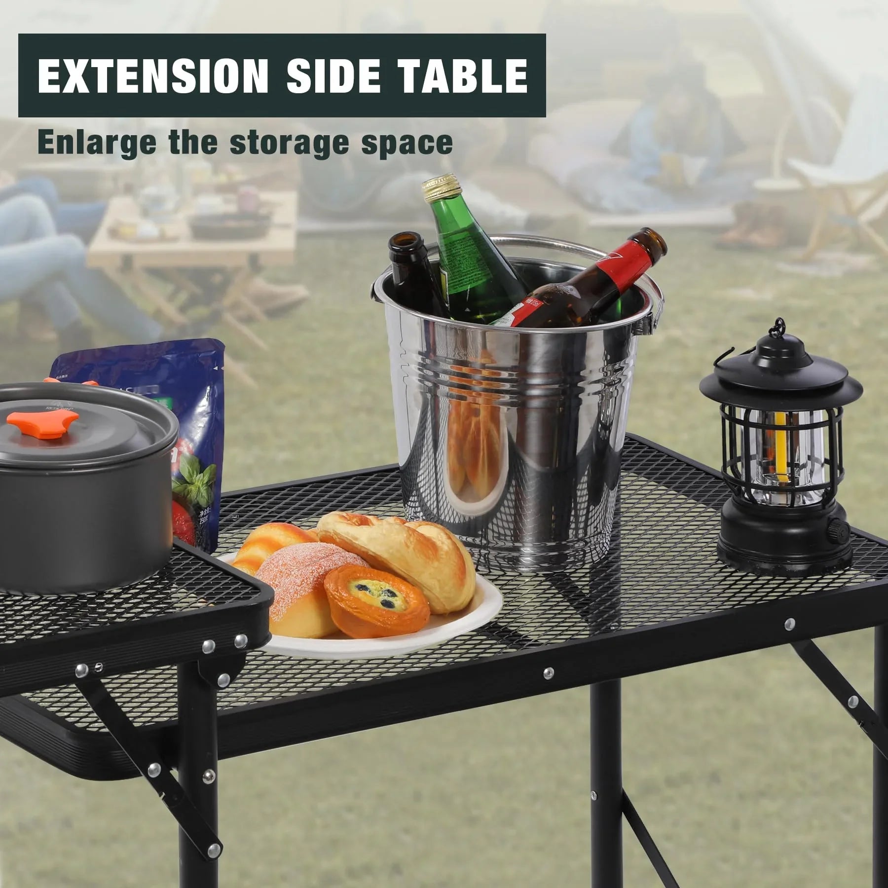 Table de cuisine de camping portable avec organiseur de rangement pour l'extérieur