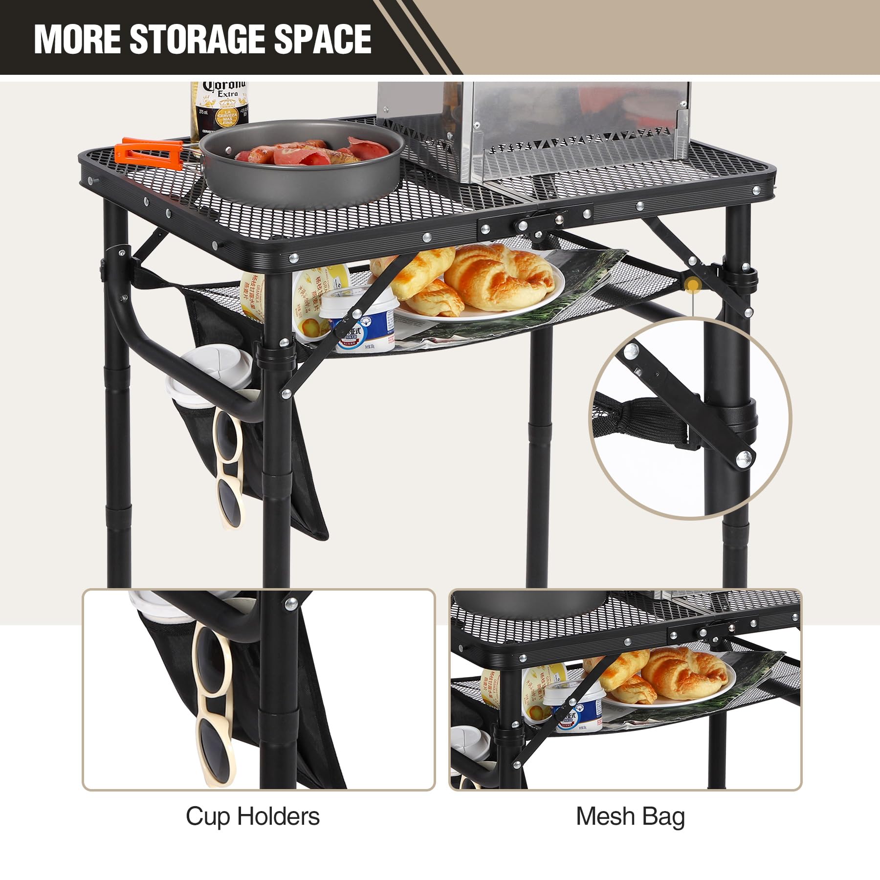 REDCAMP Folding Grill Table for Outside with Adjustable Height Legs