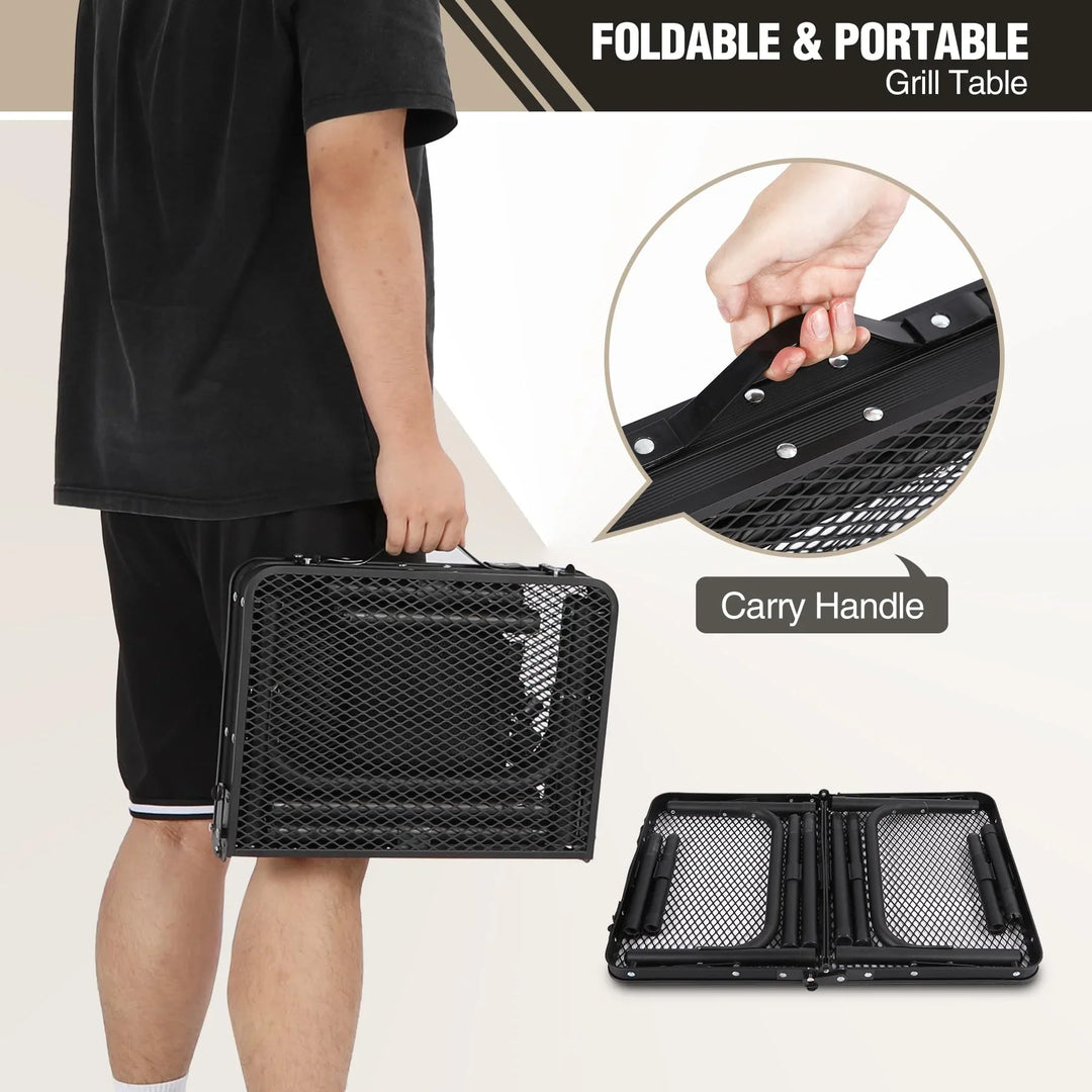 Table de barbecue pliante pour l'extérieur avec pieds réglables en hauteur 