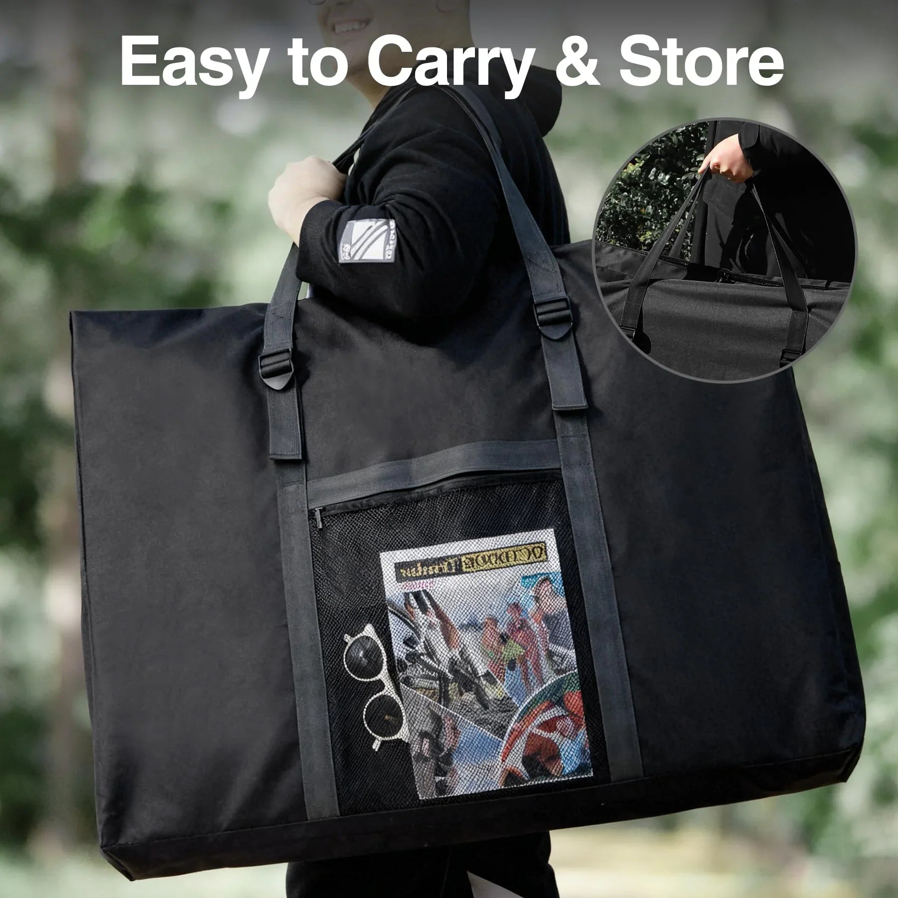 Folding Table Storage Bag, WaterProof Carry Bag with Handles for Folding Picnic Camping Card Table, Black 36" D x 5" W x 30" H