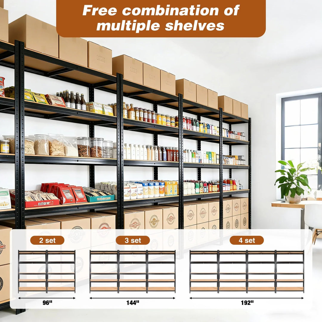 48" W Garage Shelving Units and Storage, 5 Tier Metal Heavy Duty Storage Shelves Rack Adjustable Heights for Garage Basement,Warehouse,Pantry Closet,Kitchen,Industrial, 1 Pack