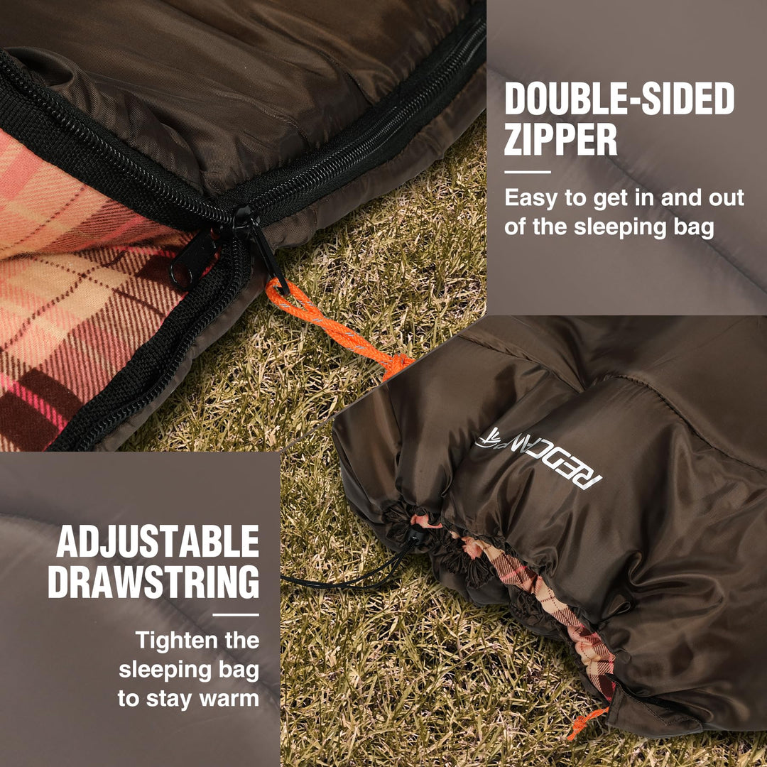 Cotton Flannel Rectangular Sleeping Bag 40-60°F