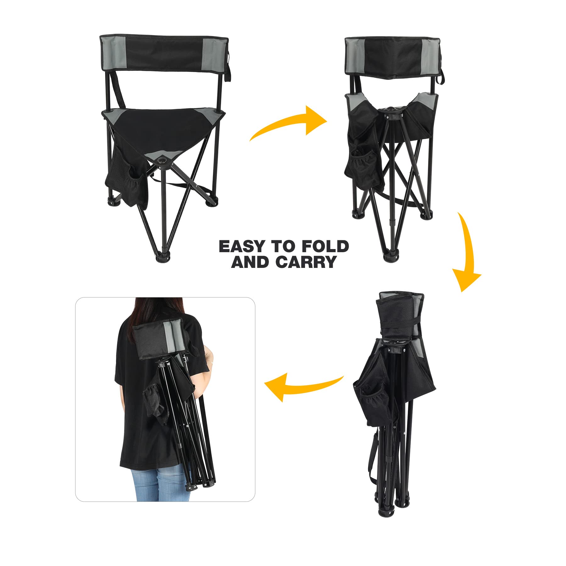 2-Pack Folding Tripod Hunting Chairs with Backrests