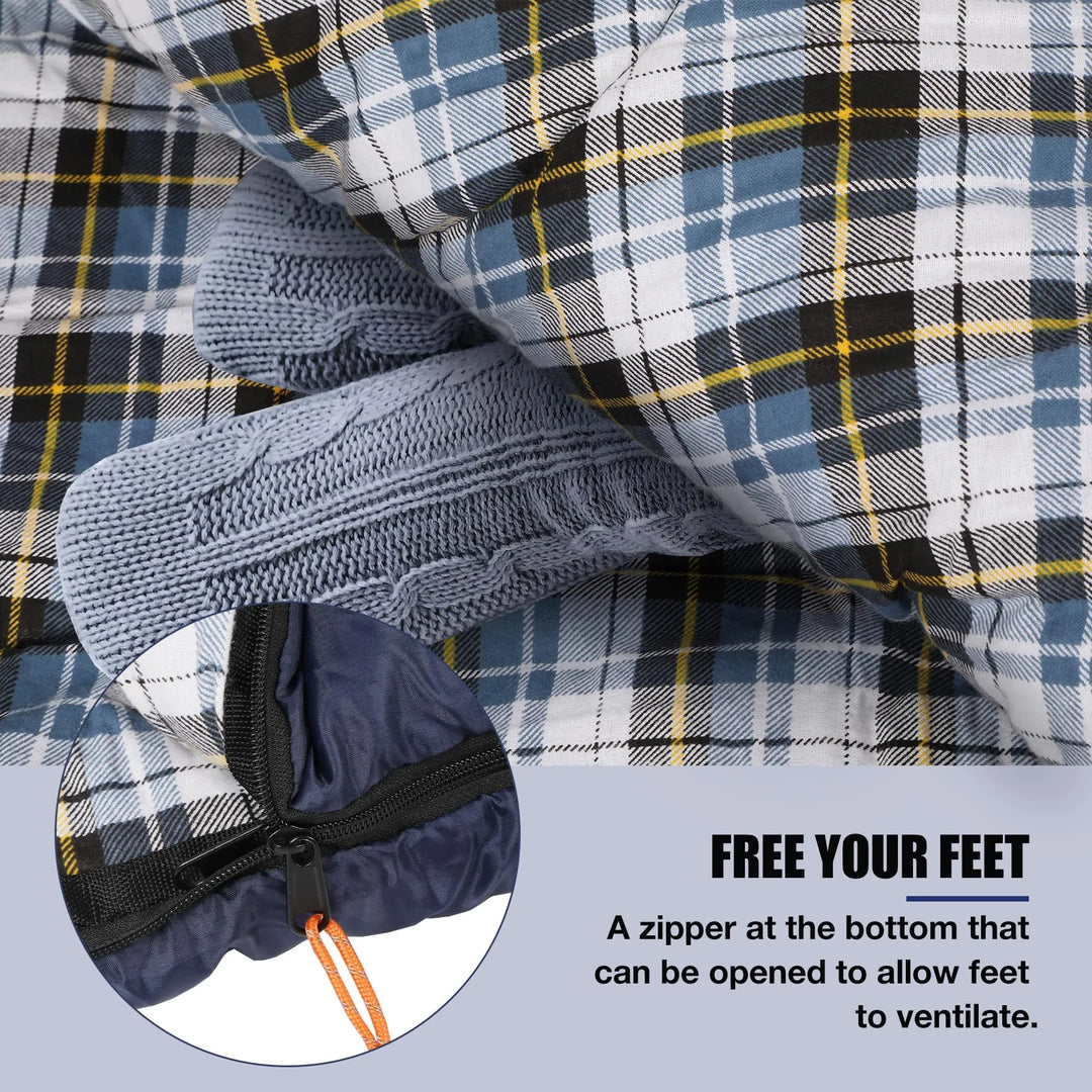 Extra-Wide Cotton Flannel Sleeping Bag for Adult Camping